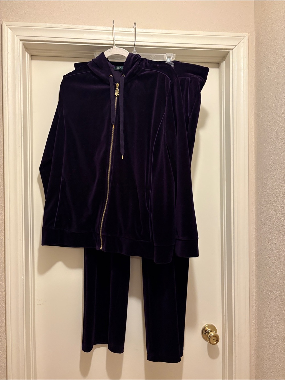 Lauren Ralph Lauren Deep Purple Velvet Track Jacket & Joggers